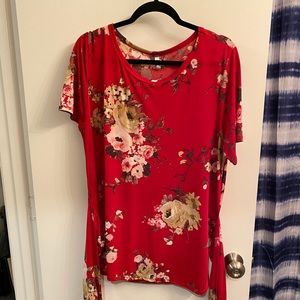 floral red shirt